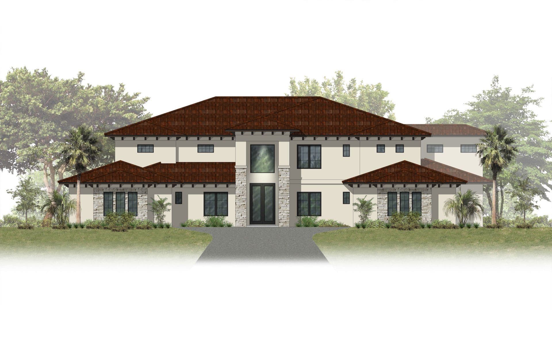 Custom home elevation rendering